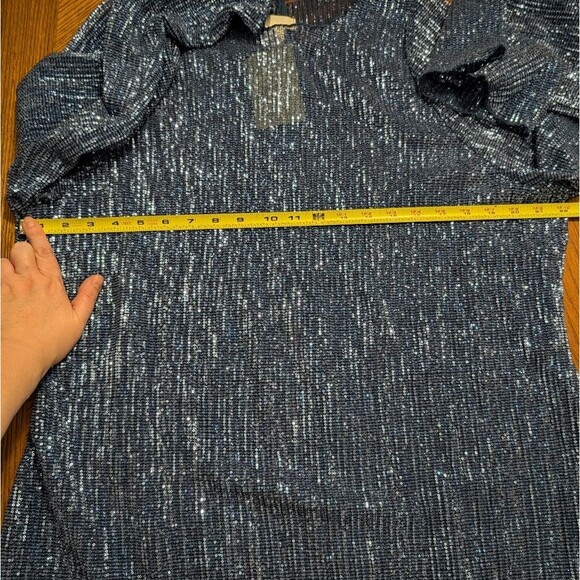 H&M Blue Sheer Sequin Long Sleeve Scoop Neck Mini Party Dress X-Large XL NWT - Picture 9 of 10
